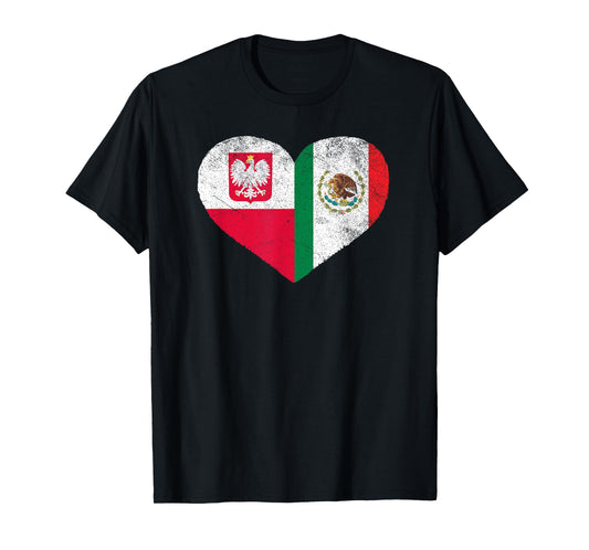 Polish Mexican Flag Heart Poland Mexico T-Shirt