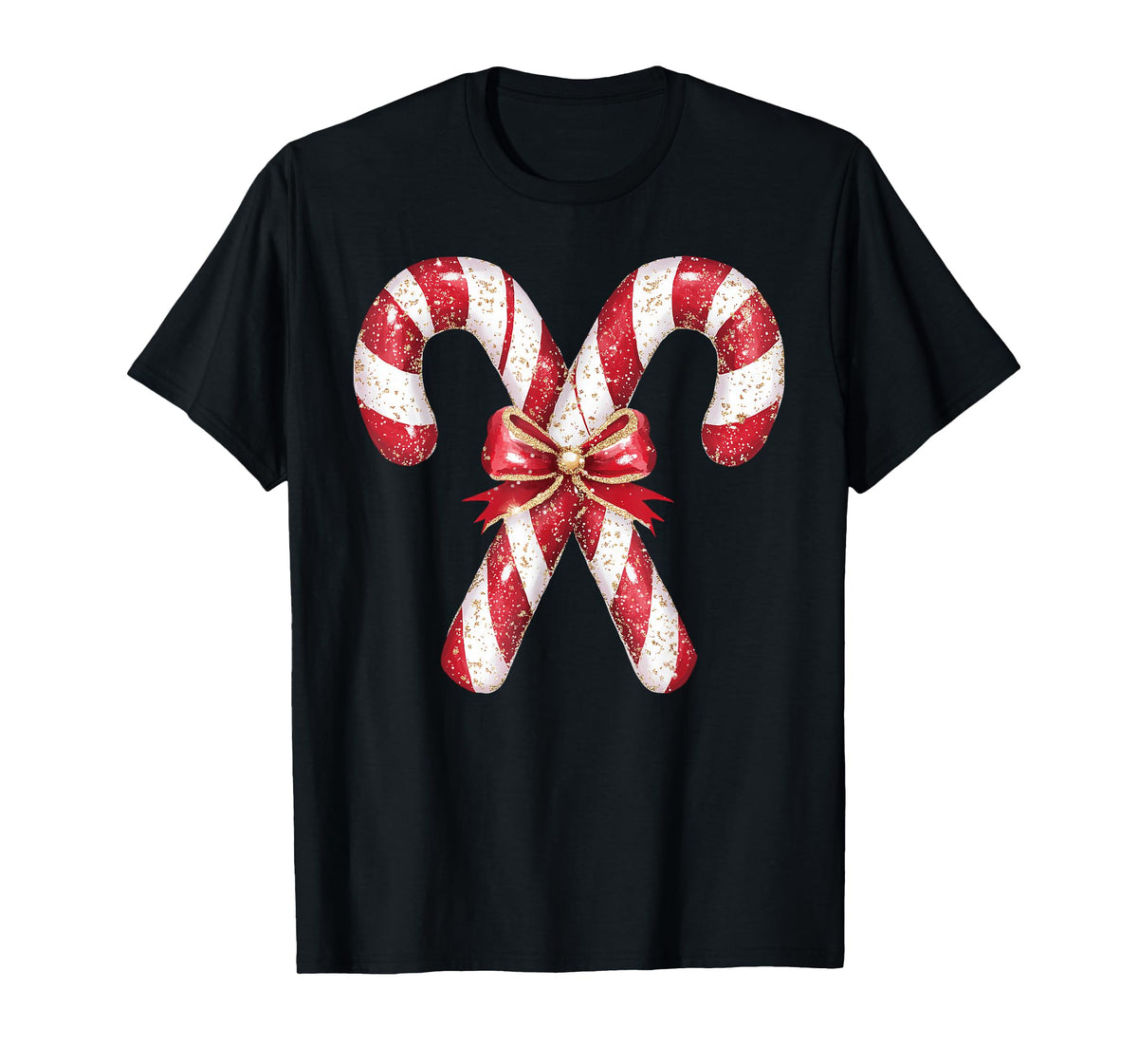 Retro Coquette Bow Candy Cane Christmas Season Girls Womens T-Shirt