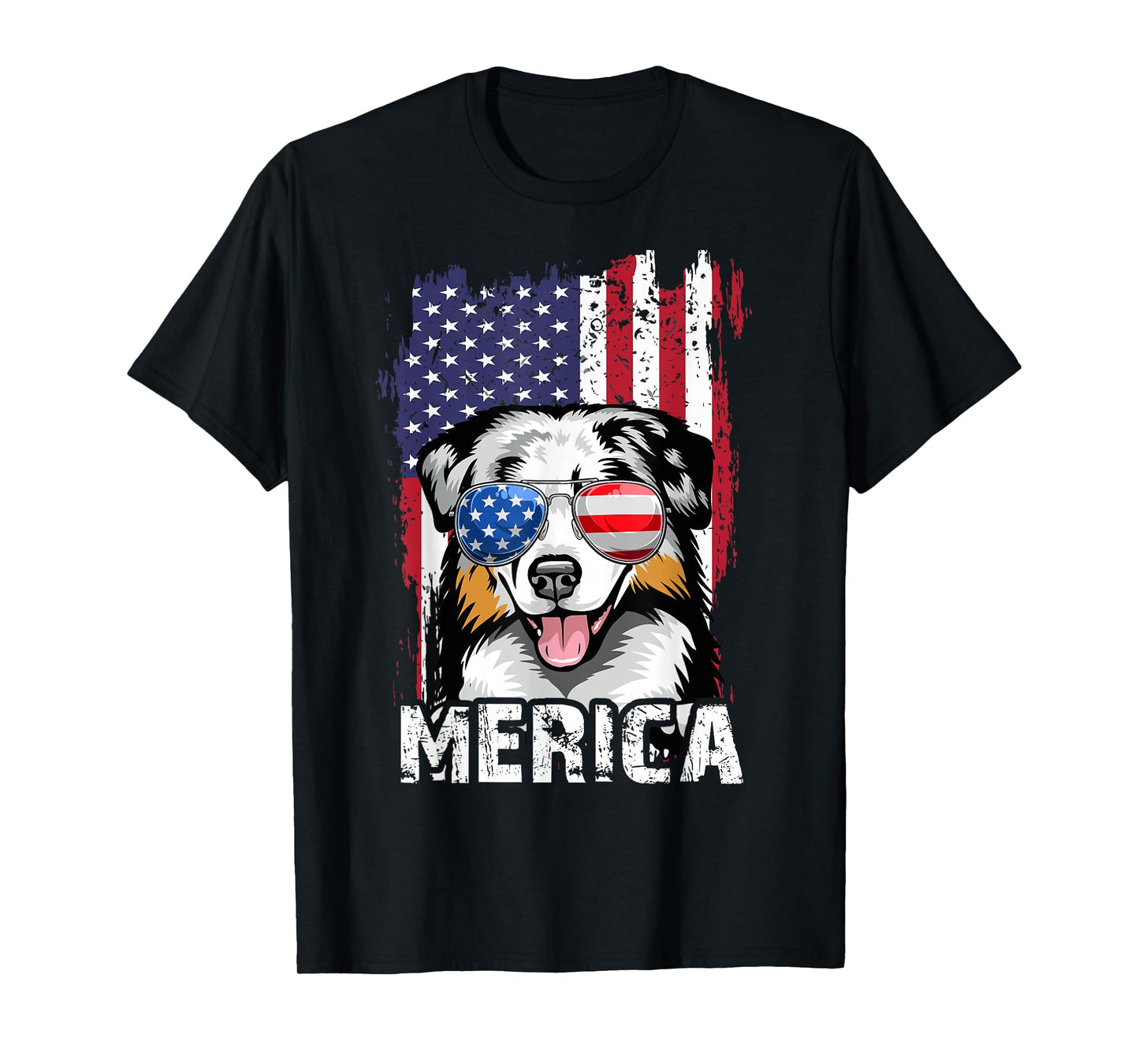 Australian Shepherd 4th of July Merica USA Flag Aussie Dog T-Shirt