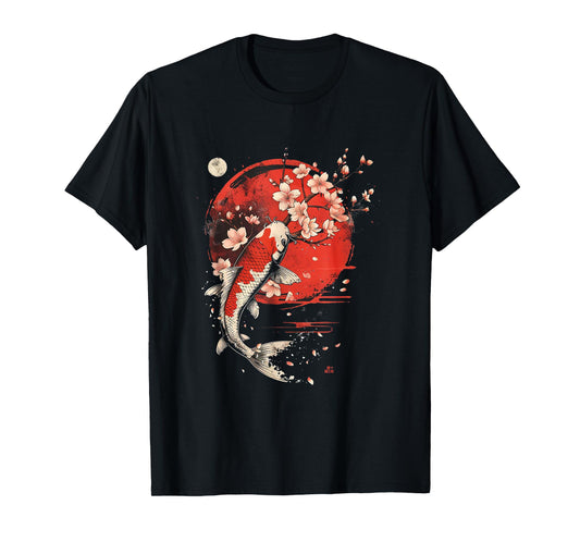Cherry Blossom Koi Carp Fish Japanese Sakura Graphic Art T-Shirt