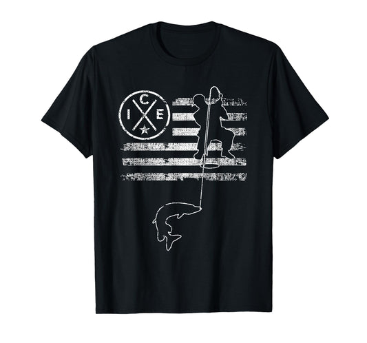 American Flag Ice Fishing Women Kids Men T-Shirt