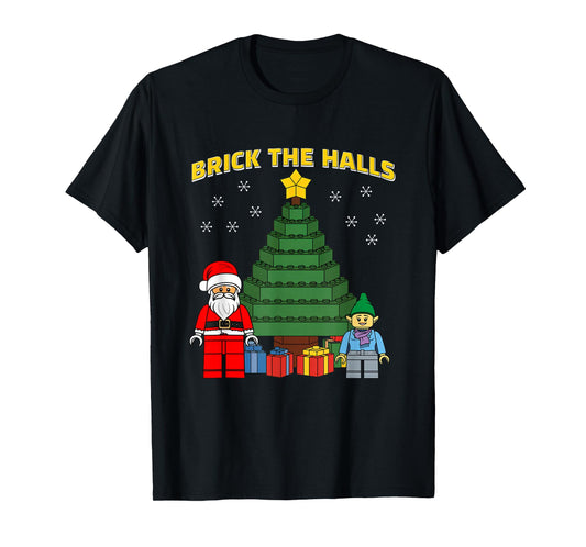 Christmas Building Bricks Brick The Halls Block Builder T-Shirt