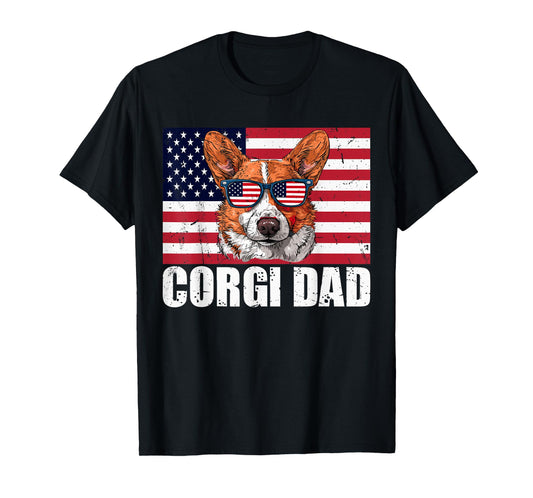 Corgi Dad Pembroke Welsh Corgi US Flag Dog Lover 4th of July T-Shirt for Women Kids Men