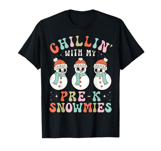 Chillin With My Pre-K Snowmies Snowman Teacher Xmas Pajamas T-Shirt