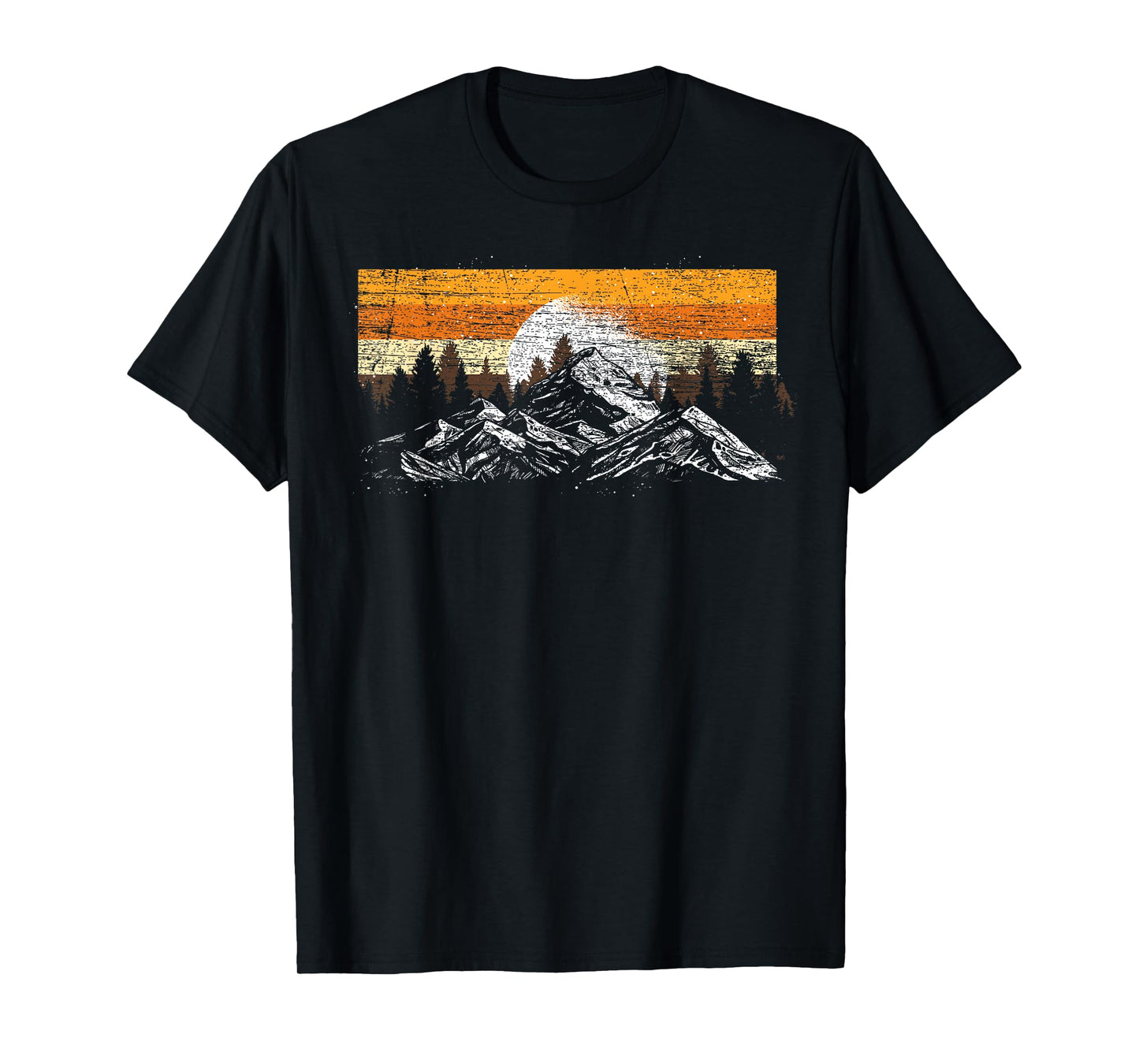 Moonlight Nature Trees Mountains Retro Hiking Forest T-Shirt
