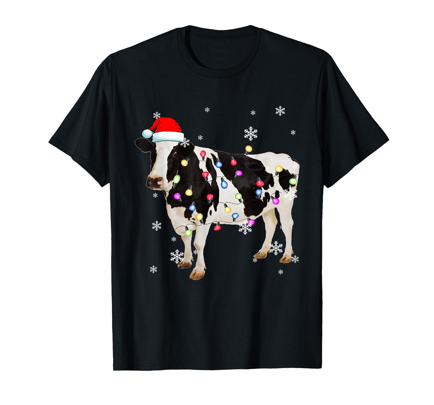 Christmas Cow Shirt Cow Tree Light Xmas Funny Cow T-Shirt