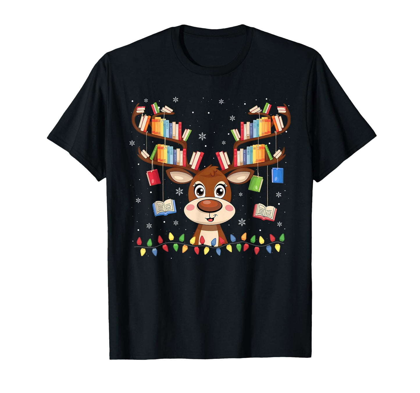 Christmas Librarian Reindeer Matching Family Book Lover Xmas T-Shirt