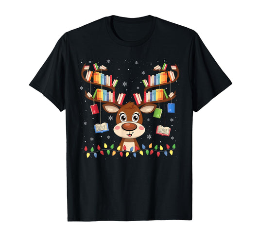 Christmas Librarian Reindeer Matching Family Book Lover Xmas T-Shirt