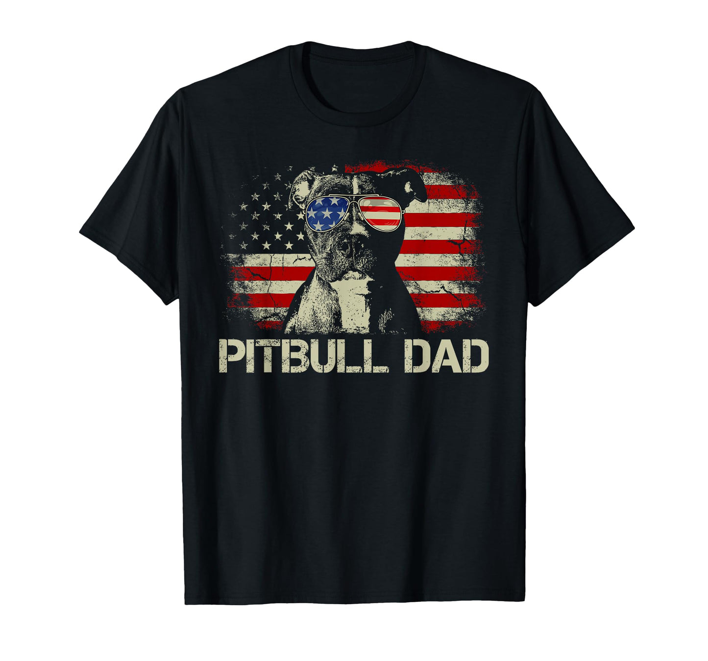 Best Pitbull Dad Ever Shirt American Flag 4th of July Gift T-Shirt