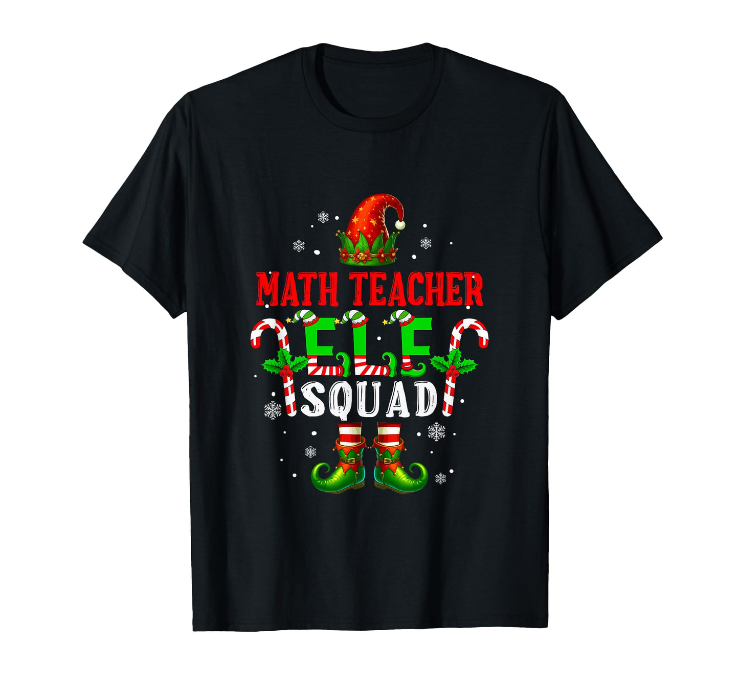 Math Teacher Elf Squad Xmas Elf Hat Shoes Funny Job Team T-Shirt