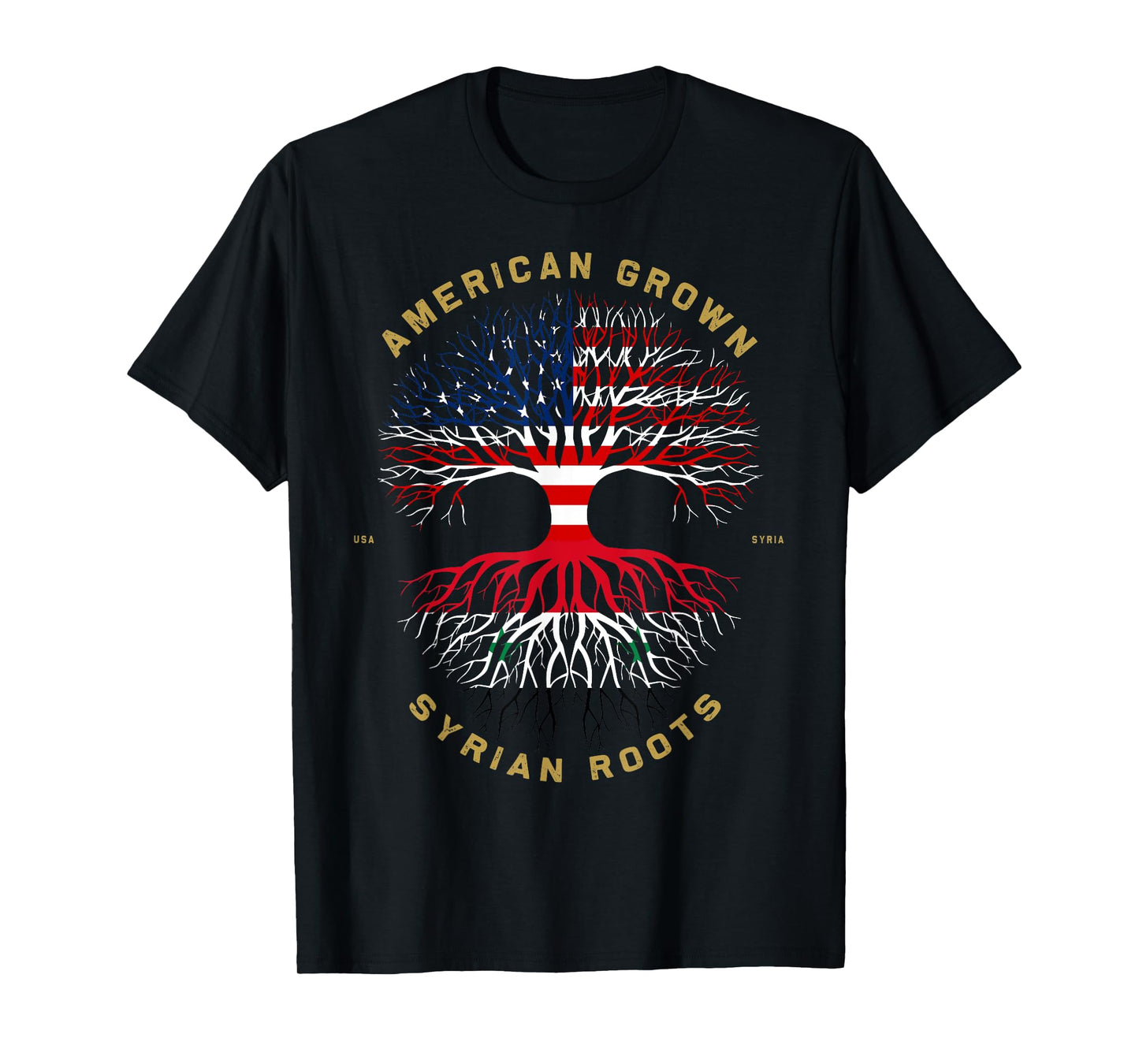 American Grown With Syrian Roots Tree USA Flag Unique Gifts T-Shirt for Women Kids Men