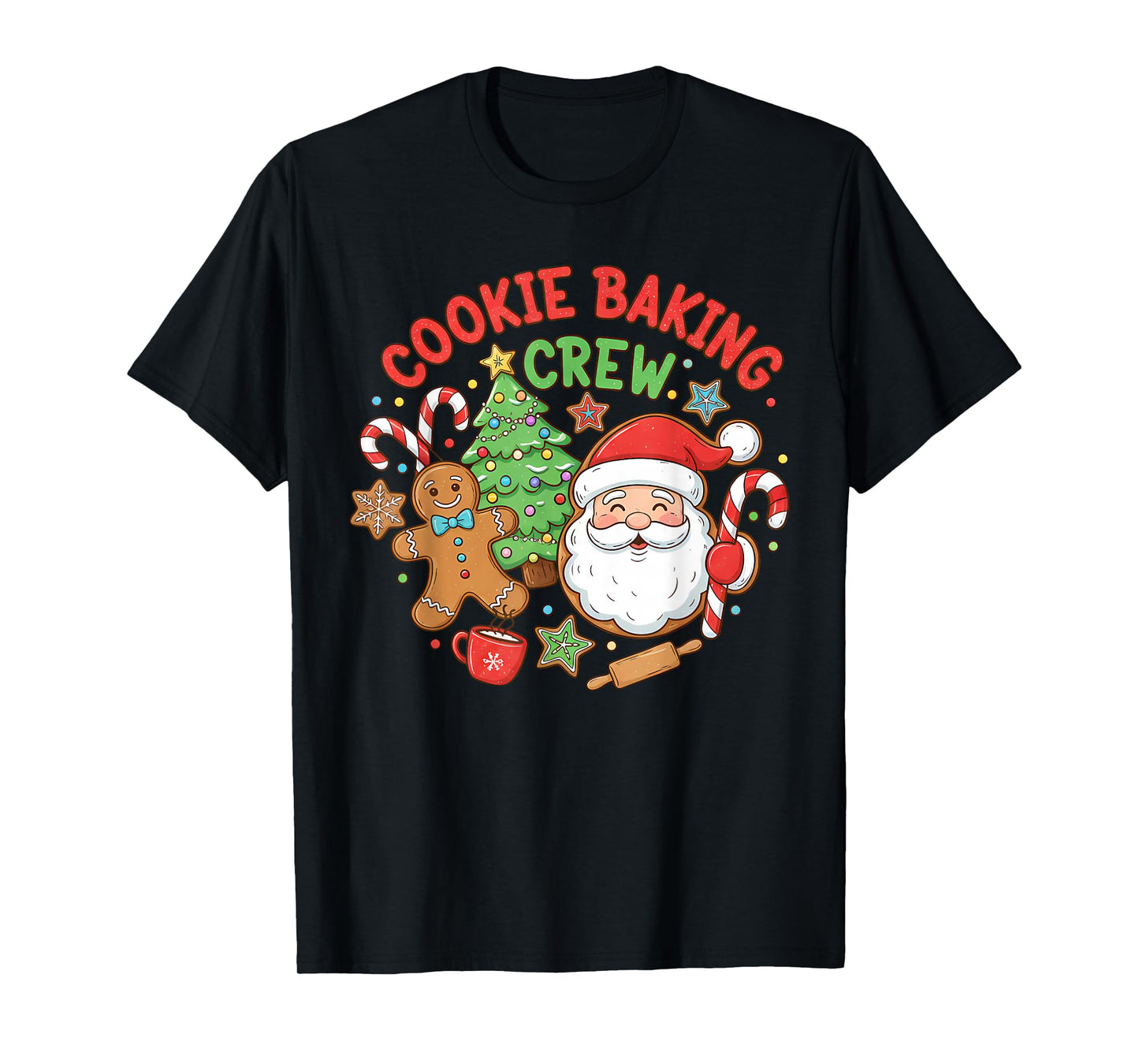 Cute Cookie Baking Crew Santa Gingerbread Man Women Kids T-Shirt
