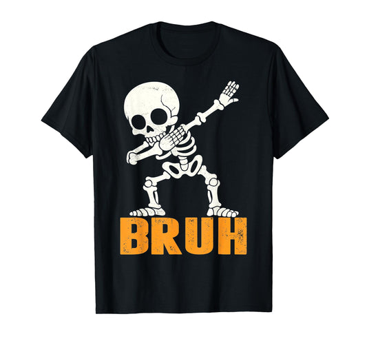 Bruh Dabbing Skeleton Funny Saying Bro Kids Boys Halloween T-Shirt