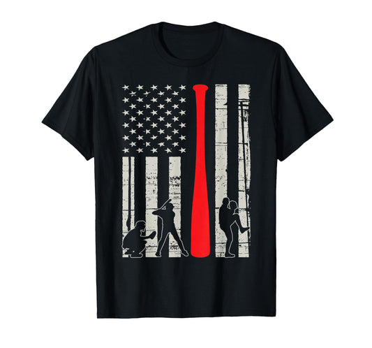 Baseball Bat American Flag T-Shirt