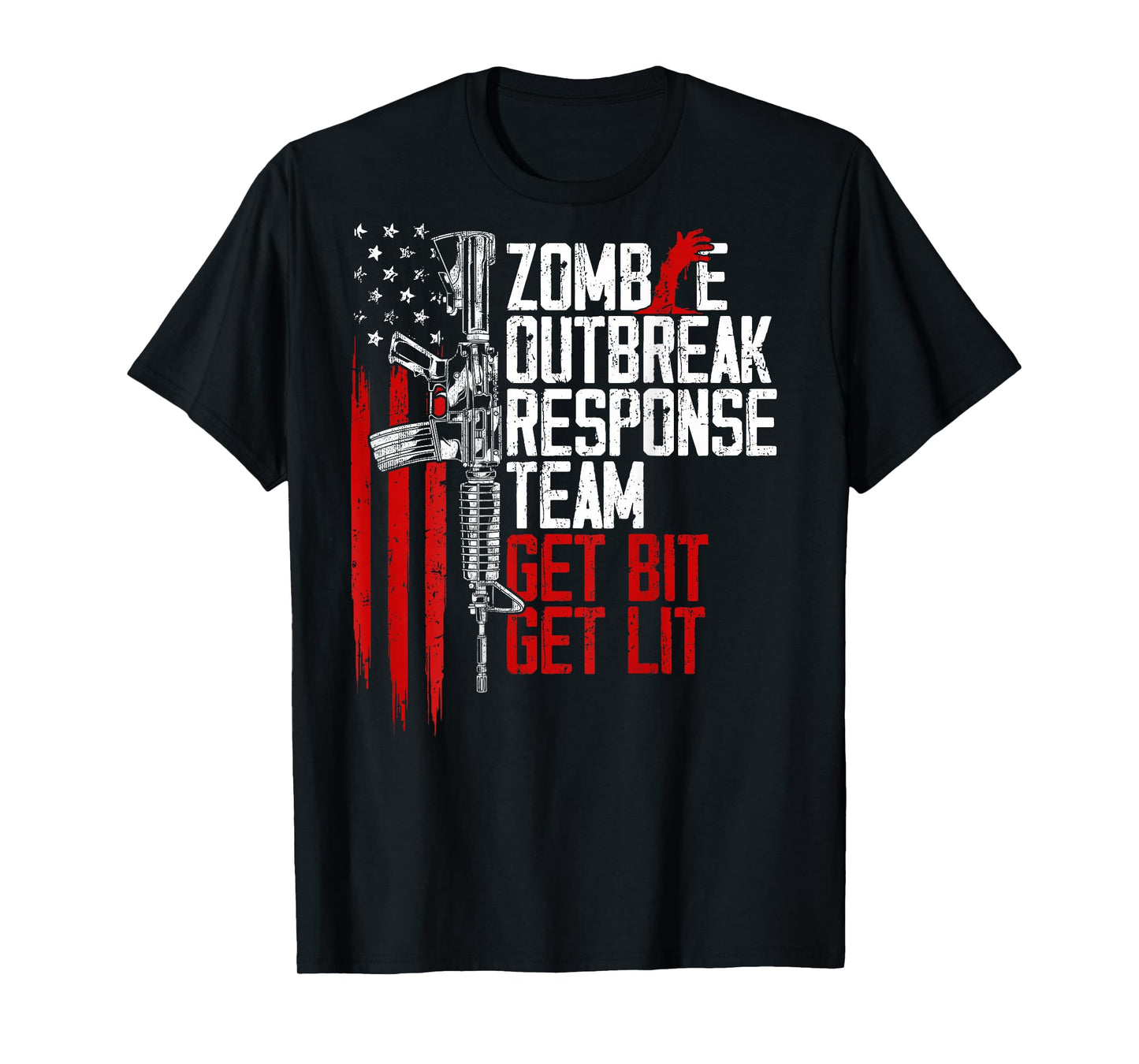 USA Flag Zombie Outbreak Response Team Get Bit (on Back) T-Shirt