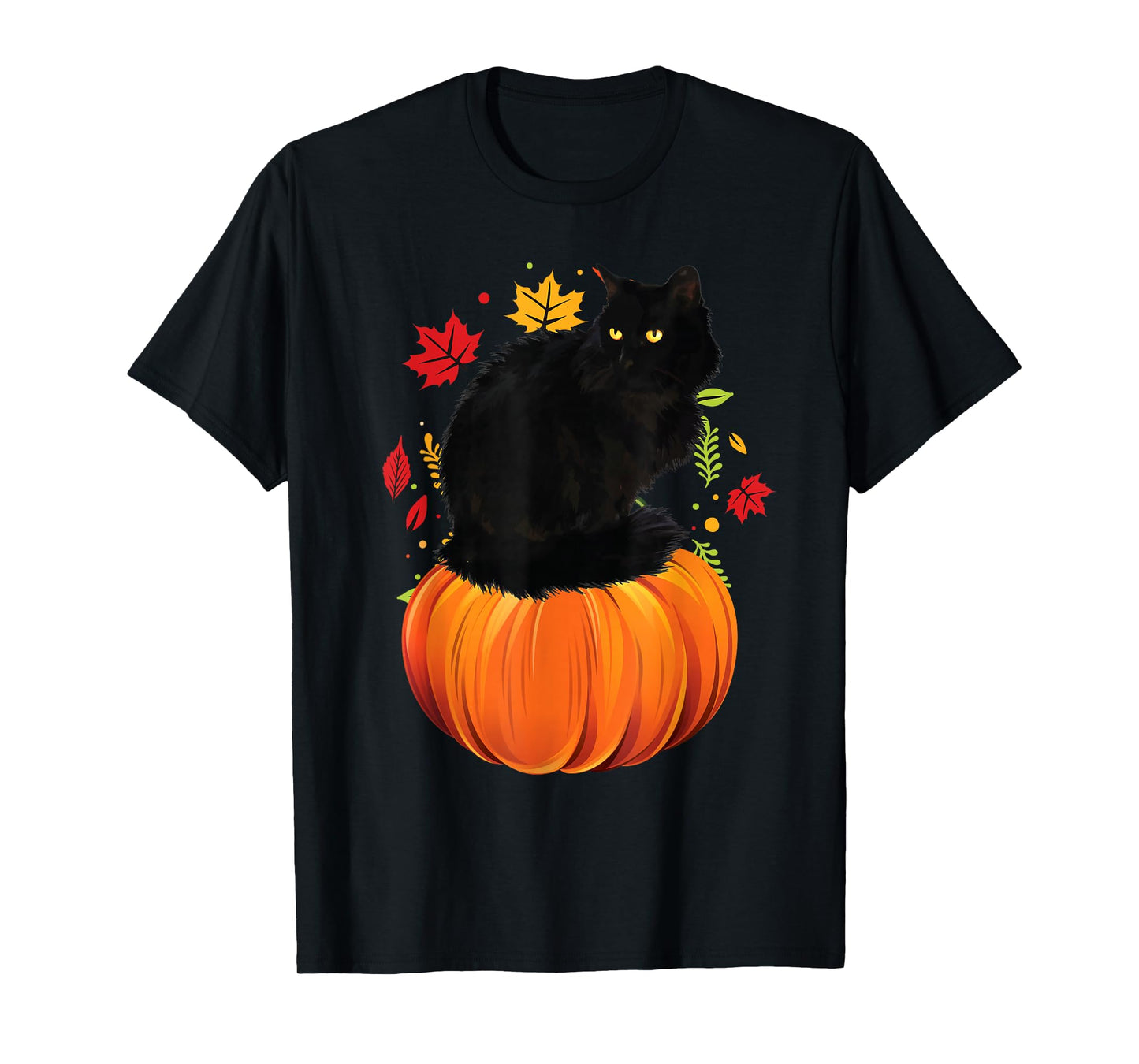 Thanksgiving Black Cat Autumn Leaves Fall Pumpkin Cat T-Shirt