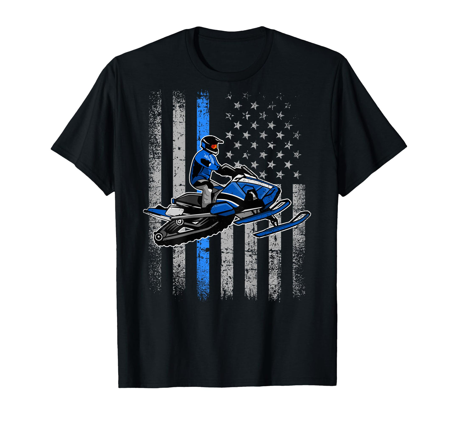 Snowmobile Riding Winter Snow USA American Flag Vintage T-Shirt