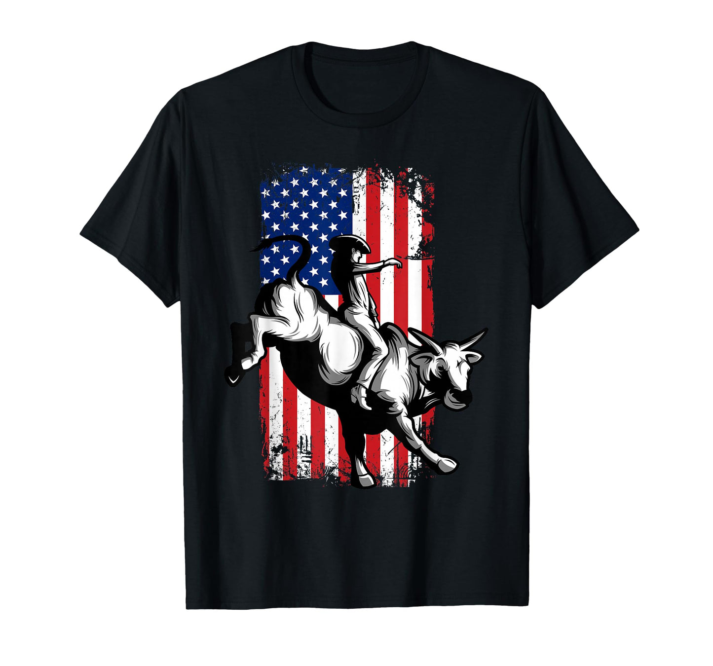 Rodeo Bull Rider Patriotic American USA Flag For Cowboys T-Shirt