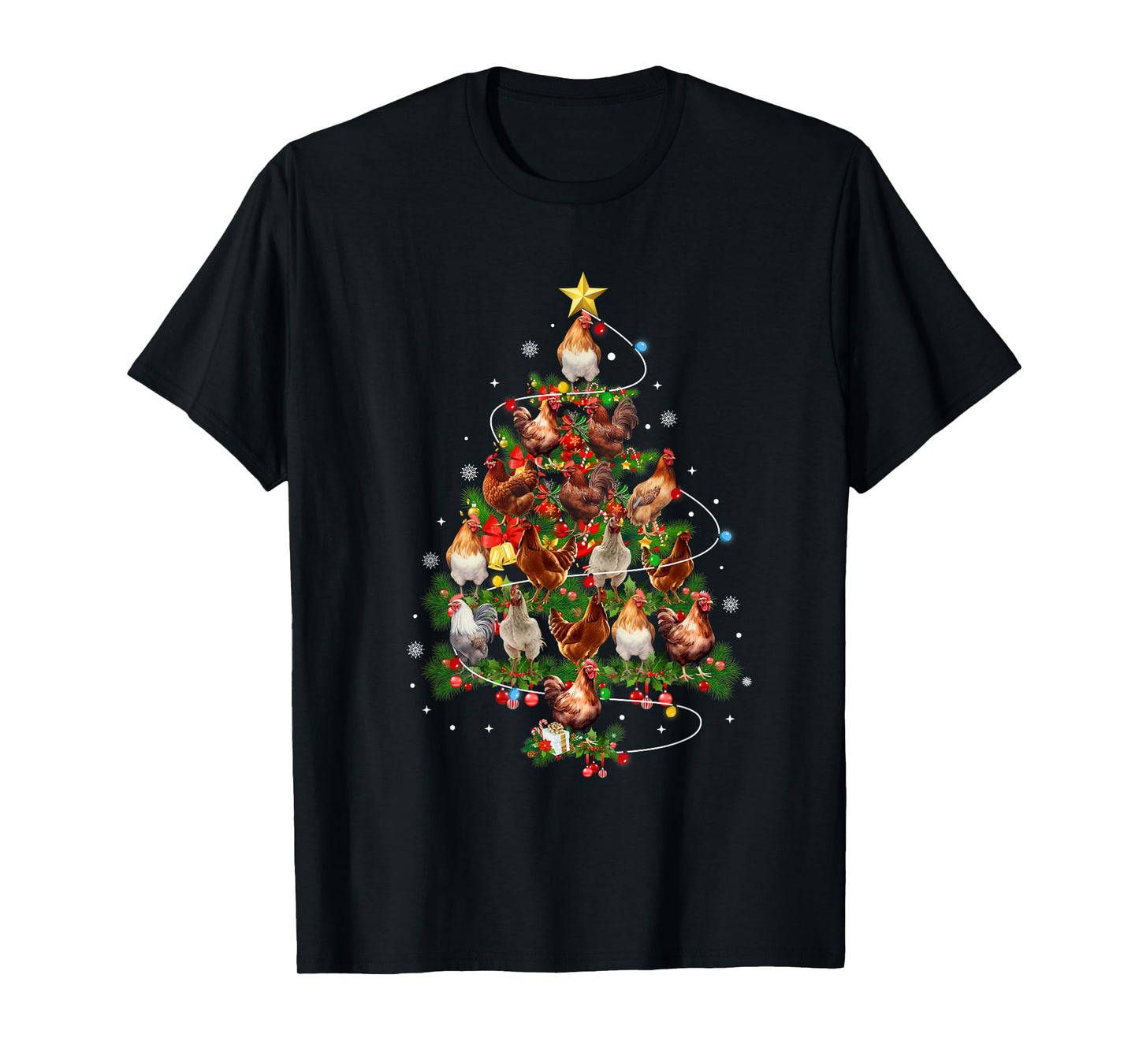 Chicken Christmas Tree Lights Santa Hat Xmas Chicken Lover T-Shirt