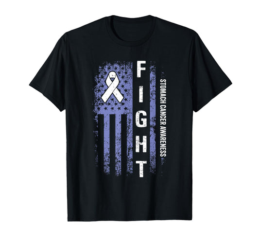 Stomach Cancer Awareness American Flag Stomach Cancer T-Shirt