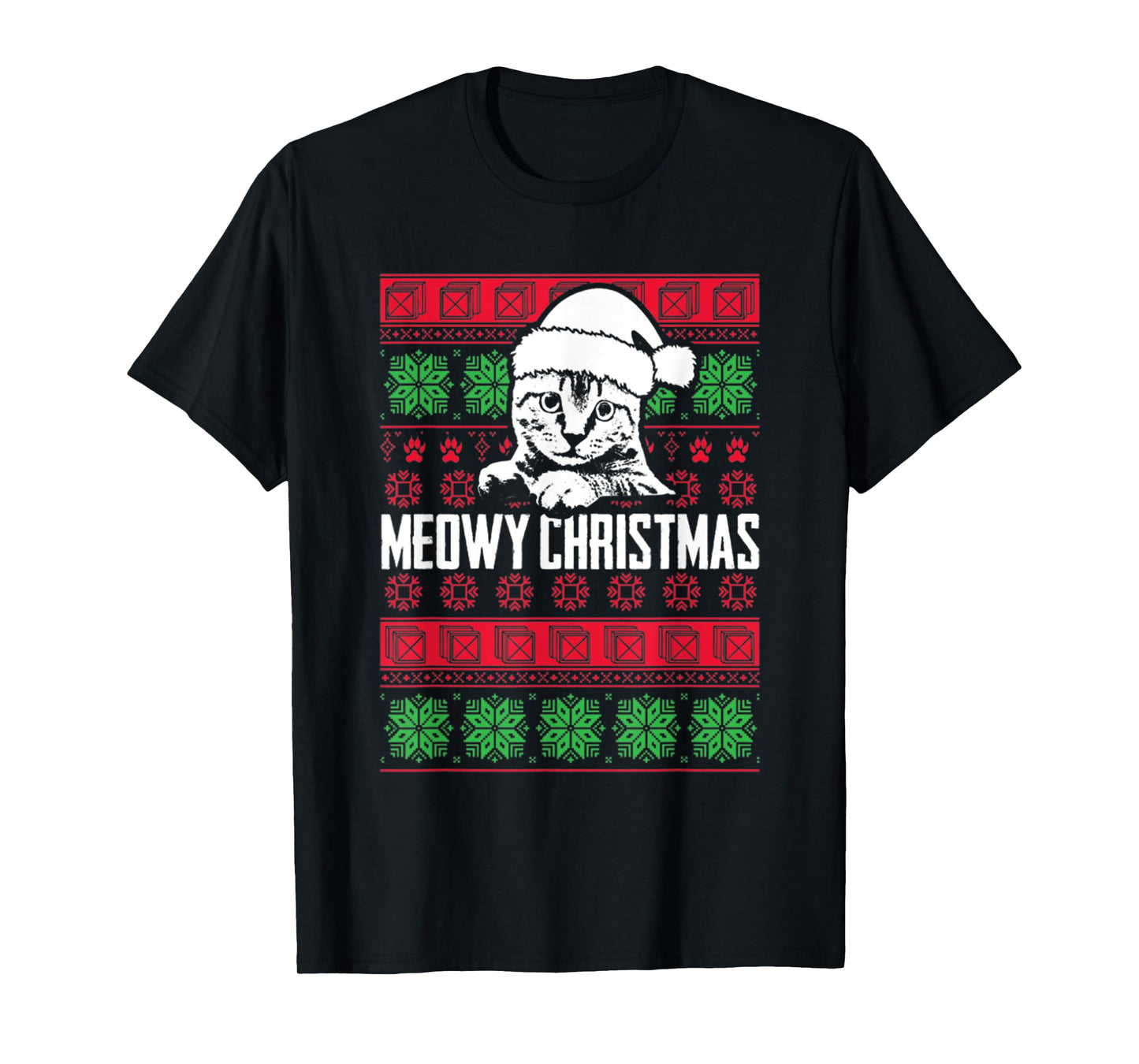 Meowy Cat Pet Owner Lover Pun Funny Ugly Christmas Sweater T-Shirt