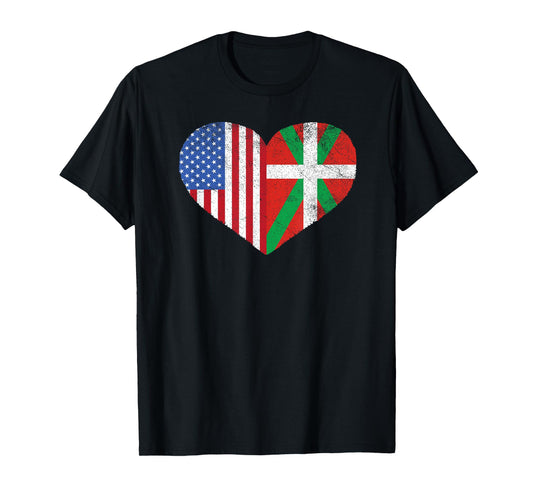 Basque American Flag Heart Love Basque T-Shirt