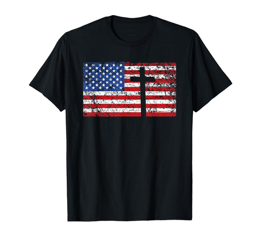 American Flag Cross Shirt, USA Christian Gift, Trust God T-Shirt