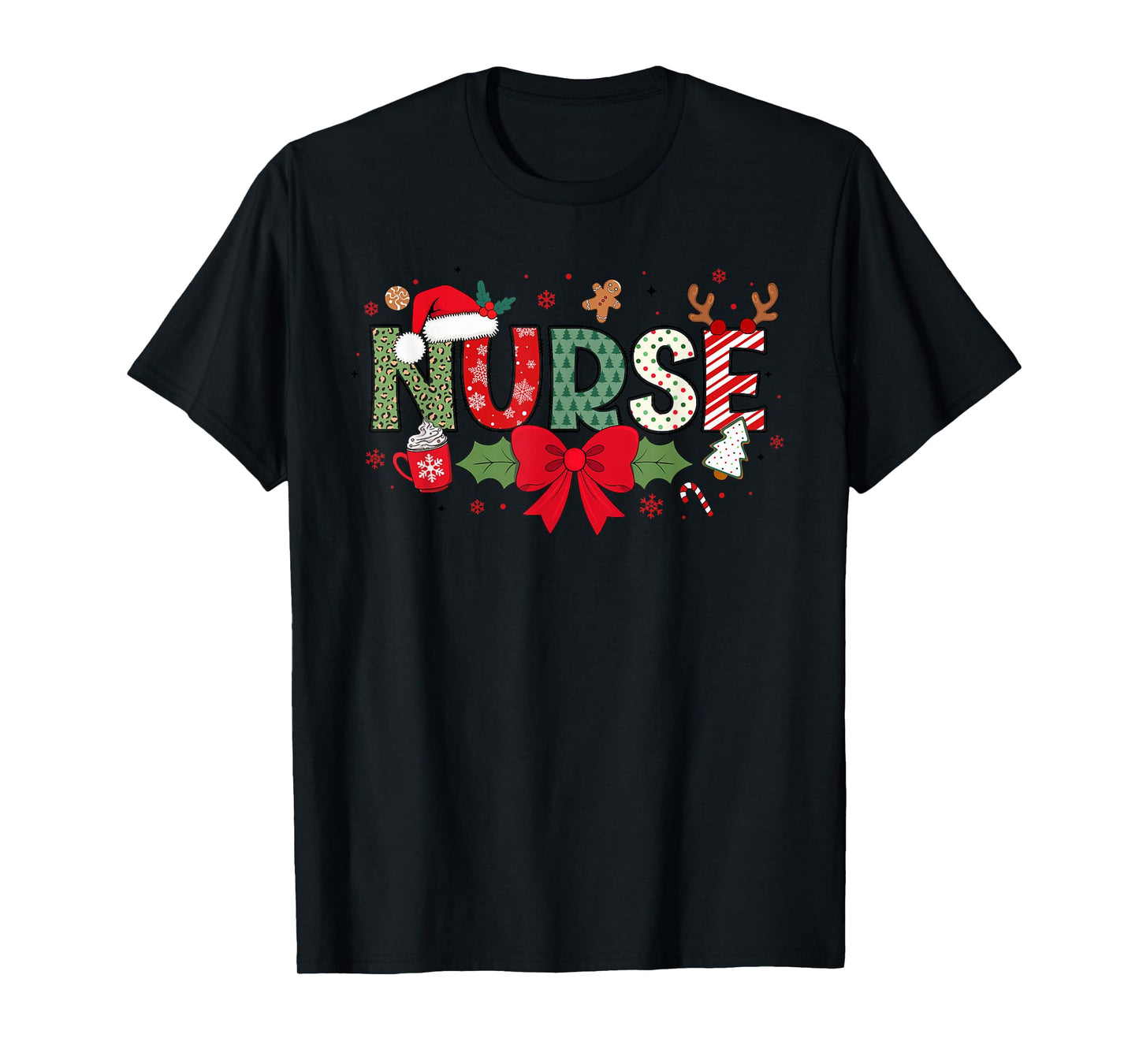 Christmas Nurse Coquette Bow Nurse Claus Christmas Tree Cake T-Shirt