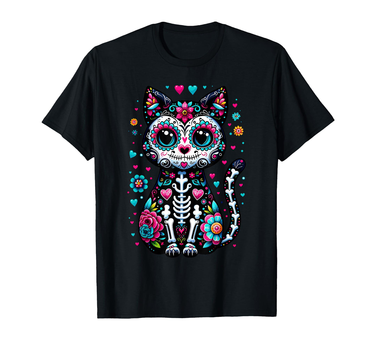 Dia De Los Muertos Cinco De Mayo Cat Sugar Skull Men Women T-Shirt