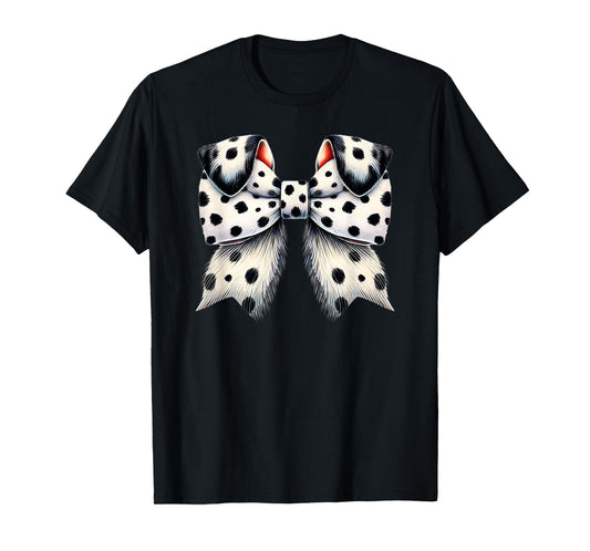 Cute Dalmatian Dog Ears Coquette Bow Black White Dots Puppy T-Shirt