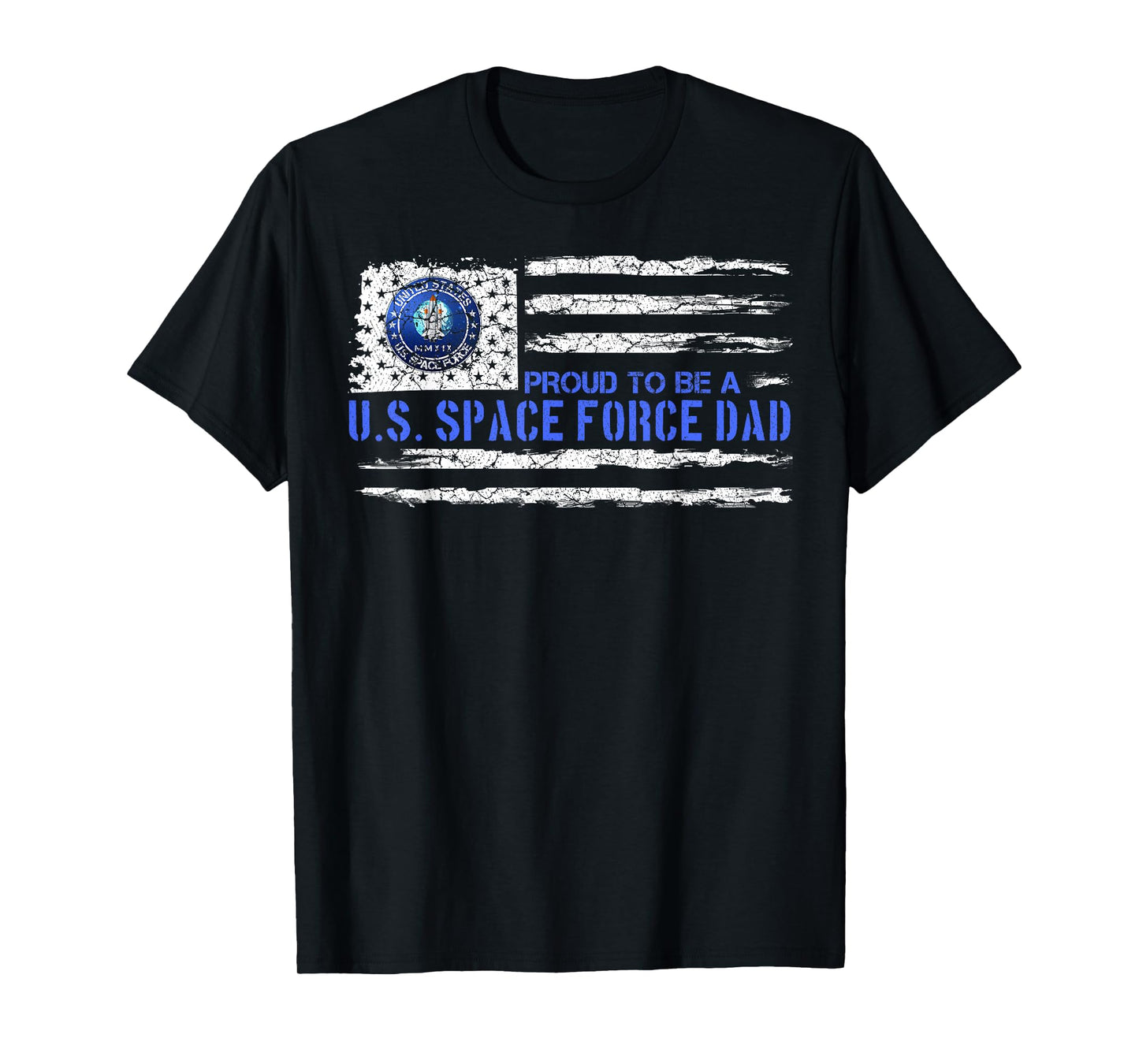Vintage USA American Flag Proud To Be A US Space Force Dad T-Shirt