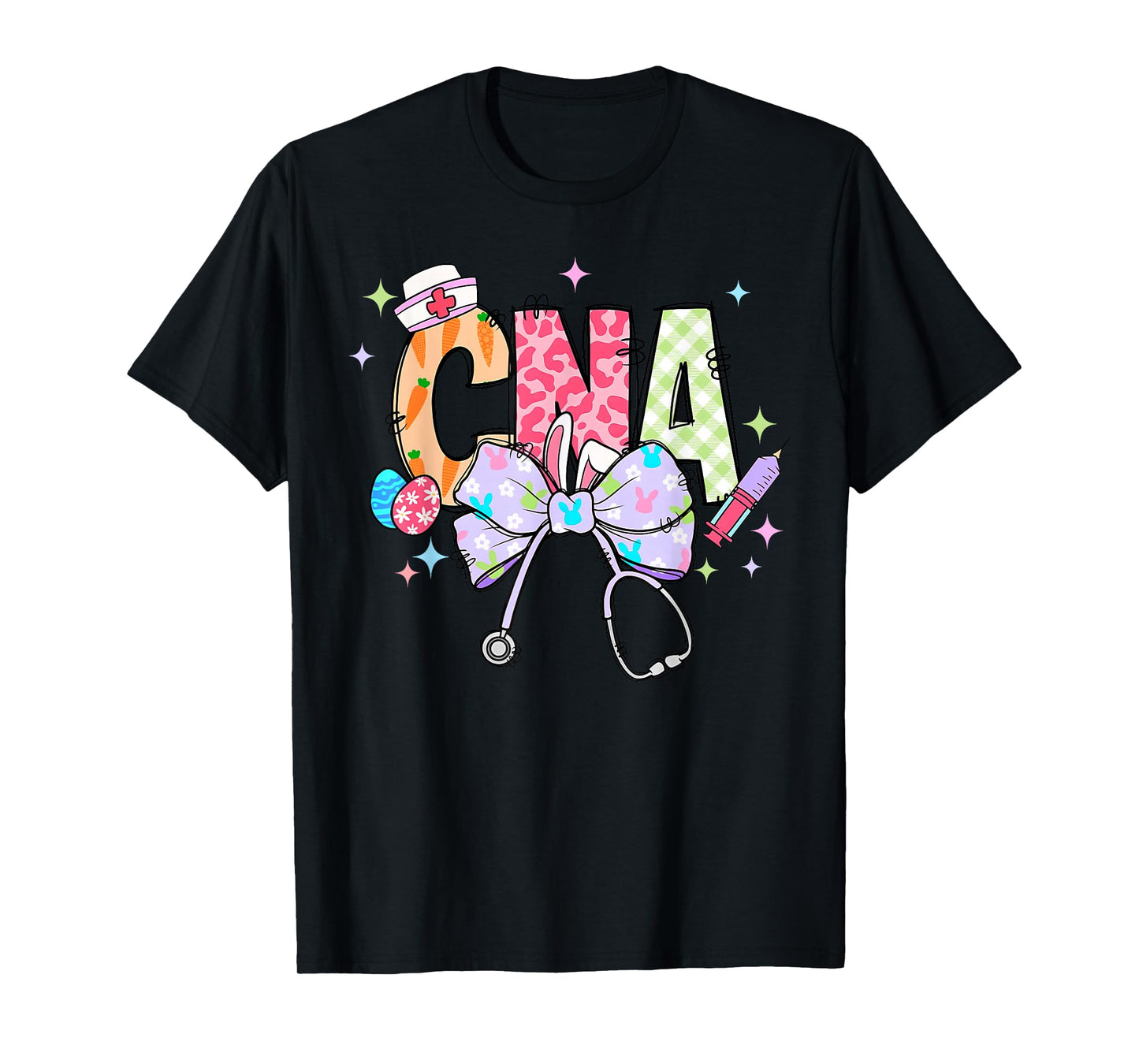 Coquette Bow Stethoscope CNA Nurse Happy Easter Day T-Shirt