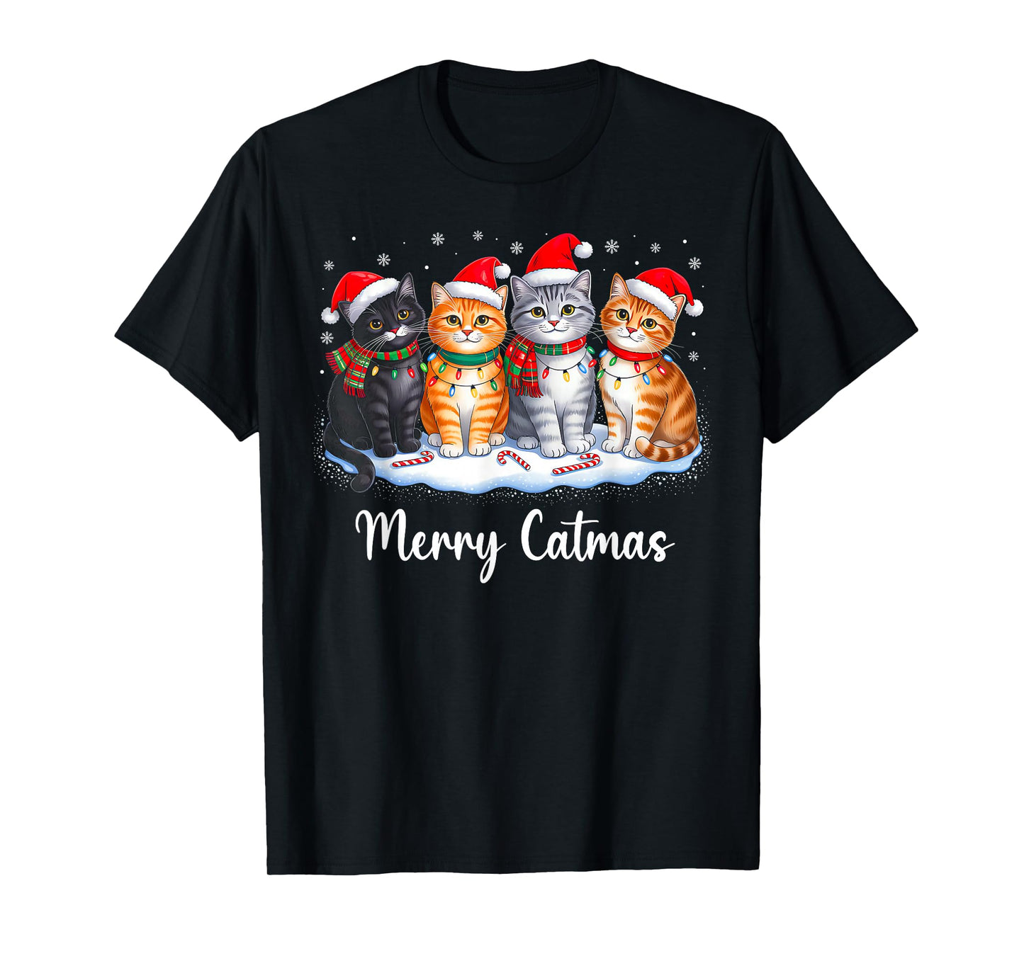 Merry Catmas Cat Christmas Lights Xmas Pajamas Cat Lover T-Shirt