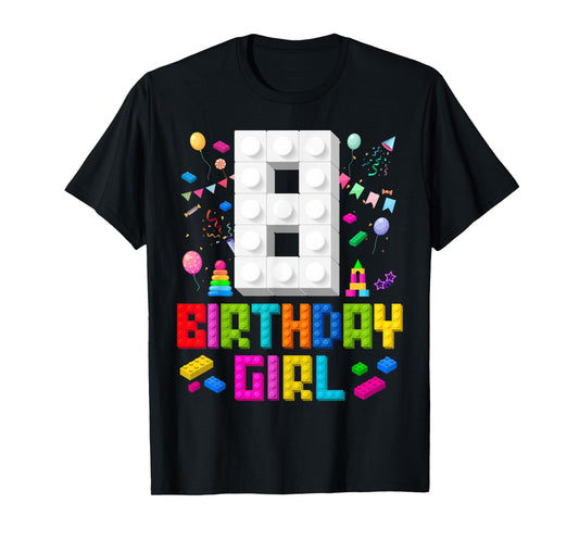 8th Birthday Girl Master Builder 8 Years Old Building Block T-Shirt