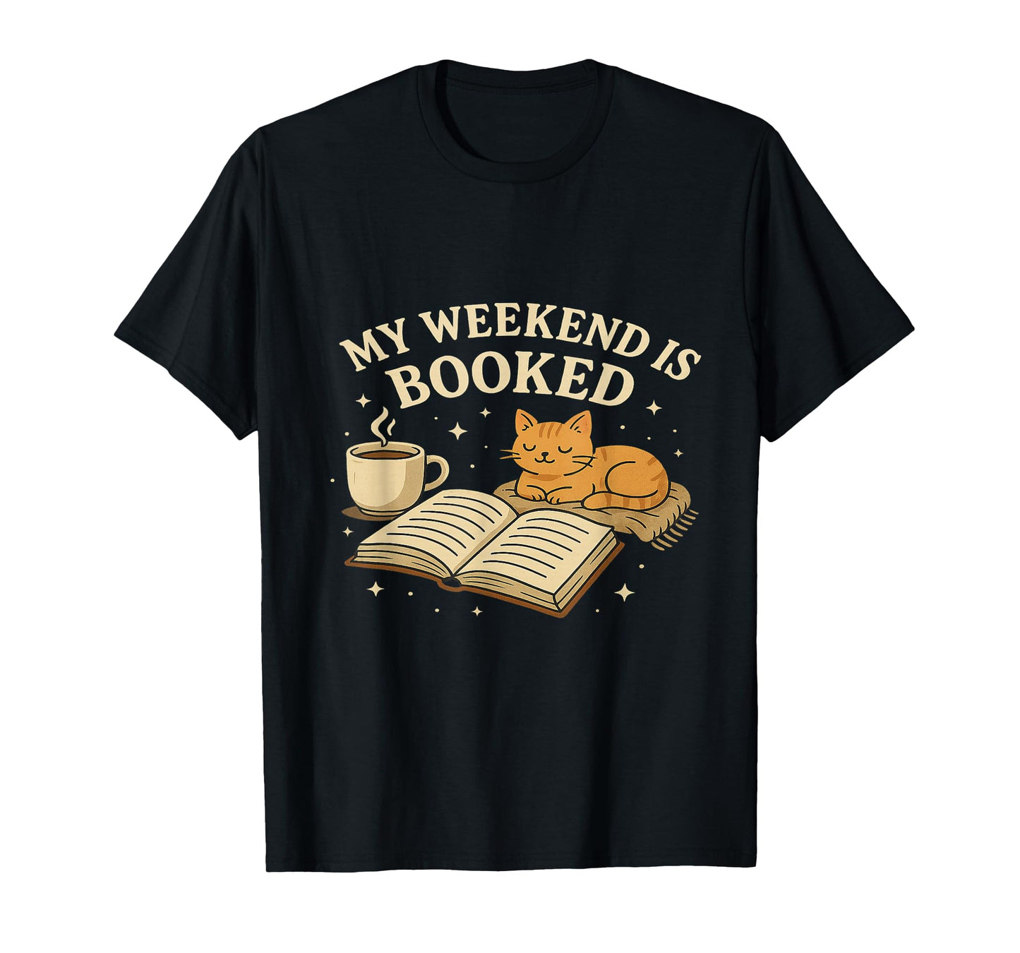 My Weekend Is Booked Cozy Cat Book Reader Design T-Shirt