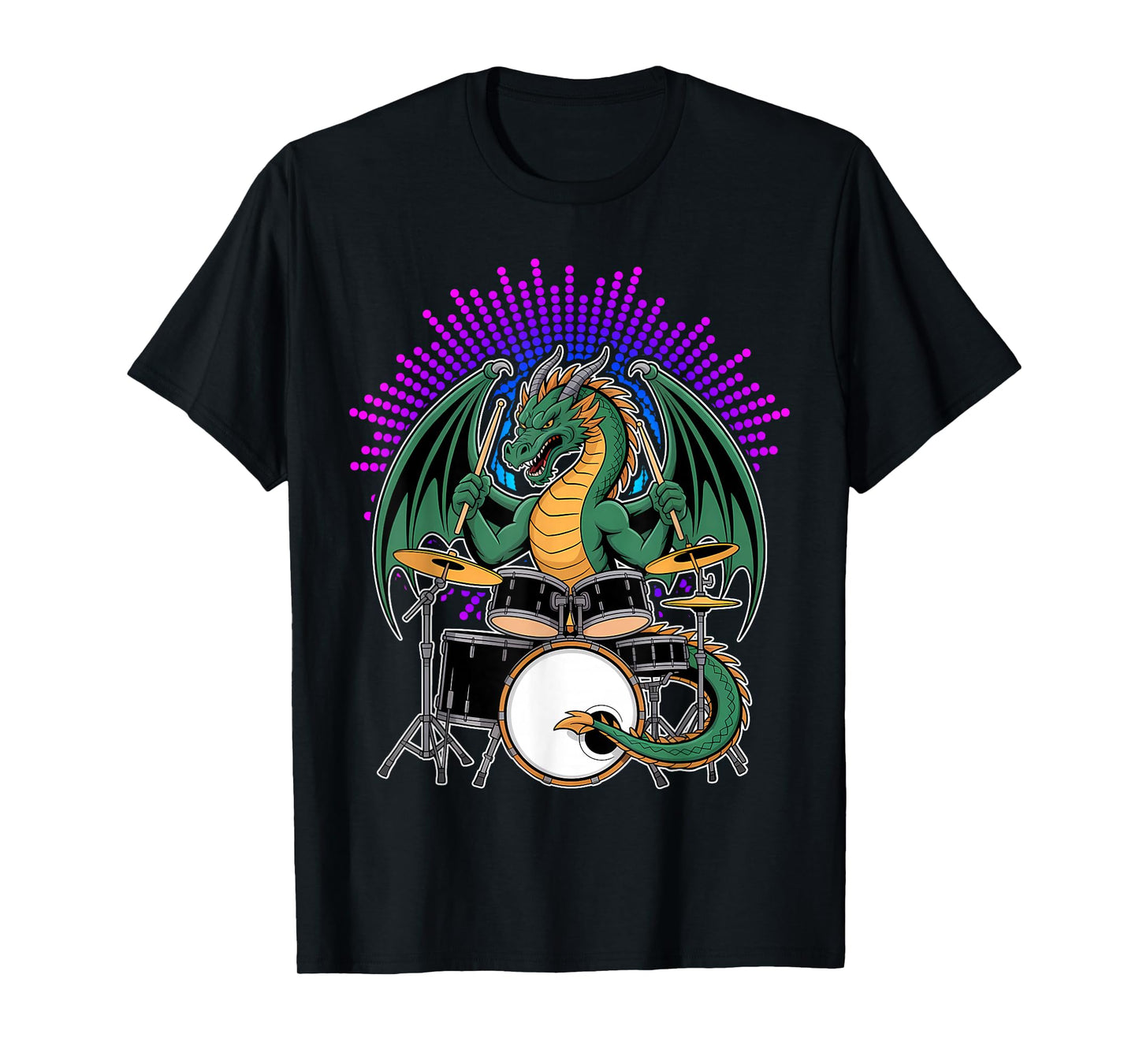 Dragon Playing Drums Cool Animal Funny Drummer Rock Musician T-Shirt