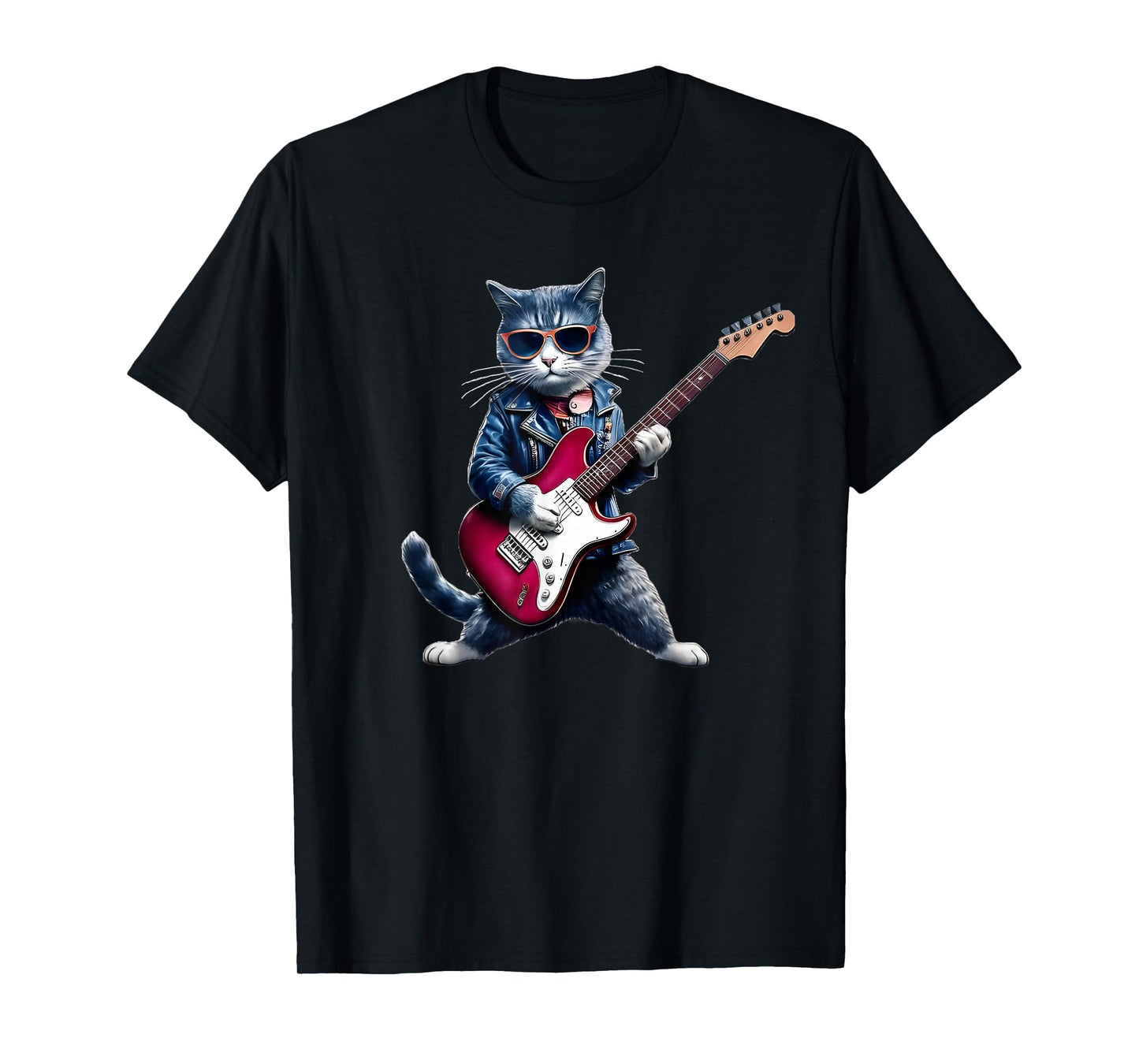Rock Cat Playing Guitar - Funny Guitar Cat T-Shirt