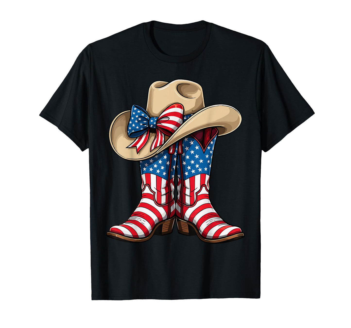 American Flag Cowboy Boots Hat Western Patriotic T-Shirt