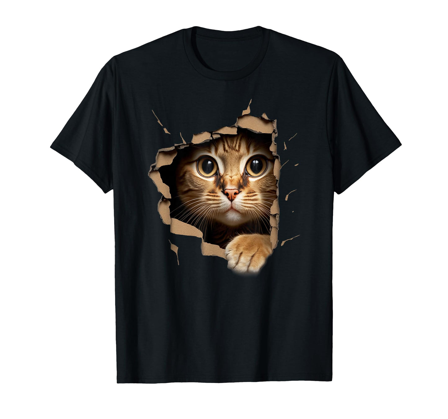 Cute Kitten Looks from Torn Fabric - Cats T-Shirt Small
