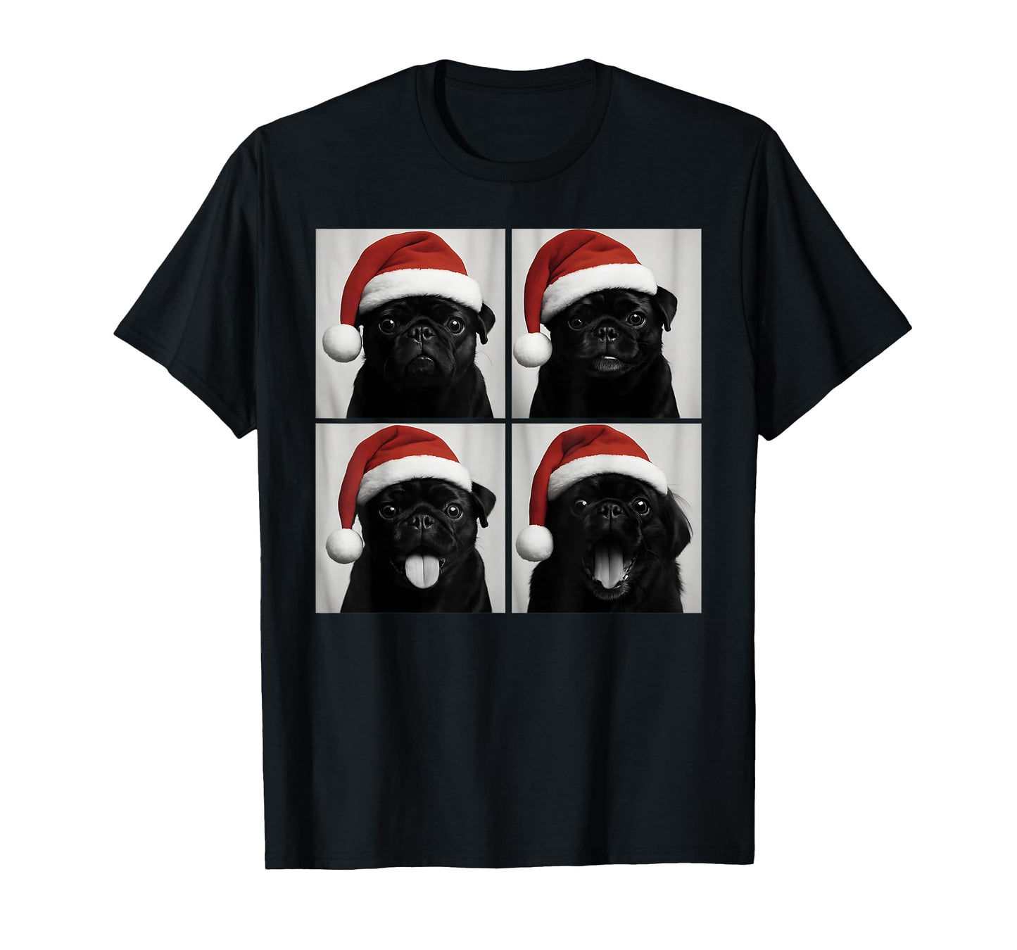 Funny Christmas Black Pug Santa Dog Lover Photo Booth T-Shirt