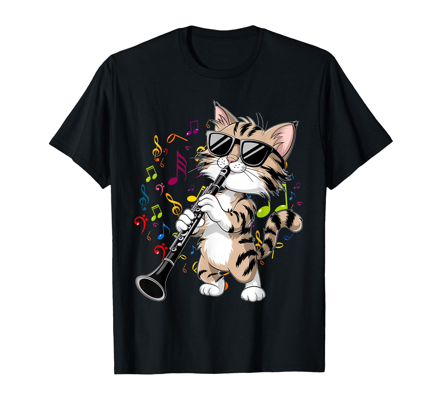 Funny Cat Wearing Sunglasses Playing Clarinet T-Shirt