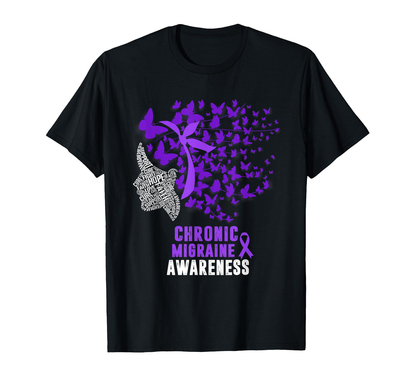 Chronic Migraine Awareness Month Butterfly Purple Ribbon T-Shirt