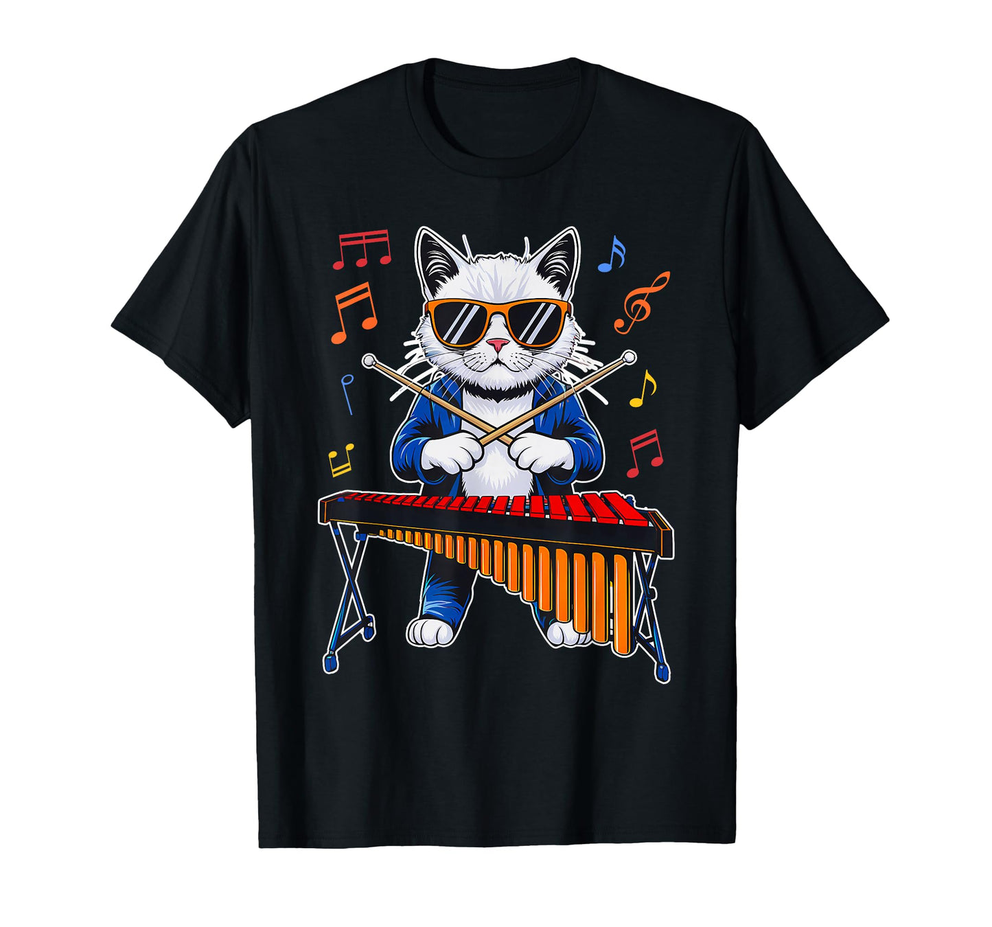 Funny Cat Wearing Sunglasses Playing Marimba T-Shirt
