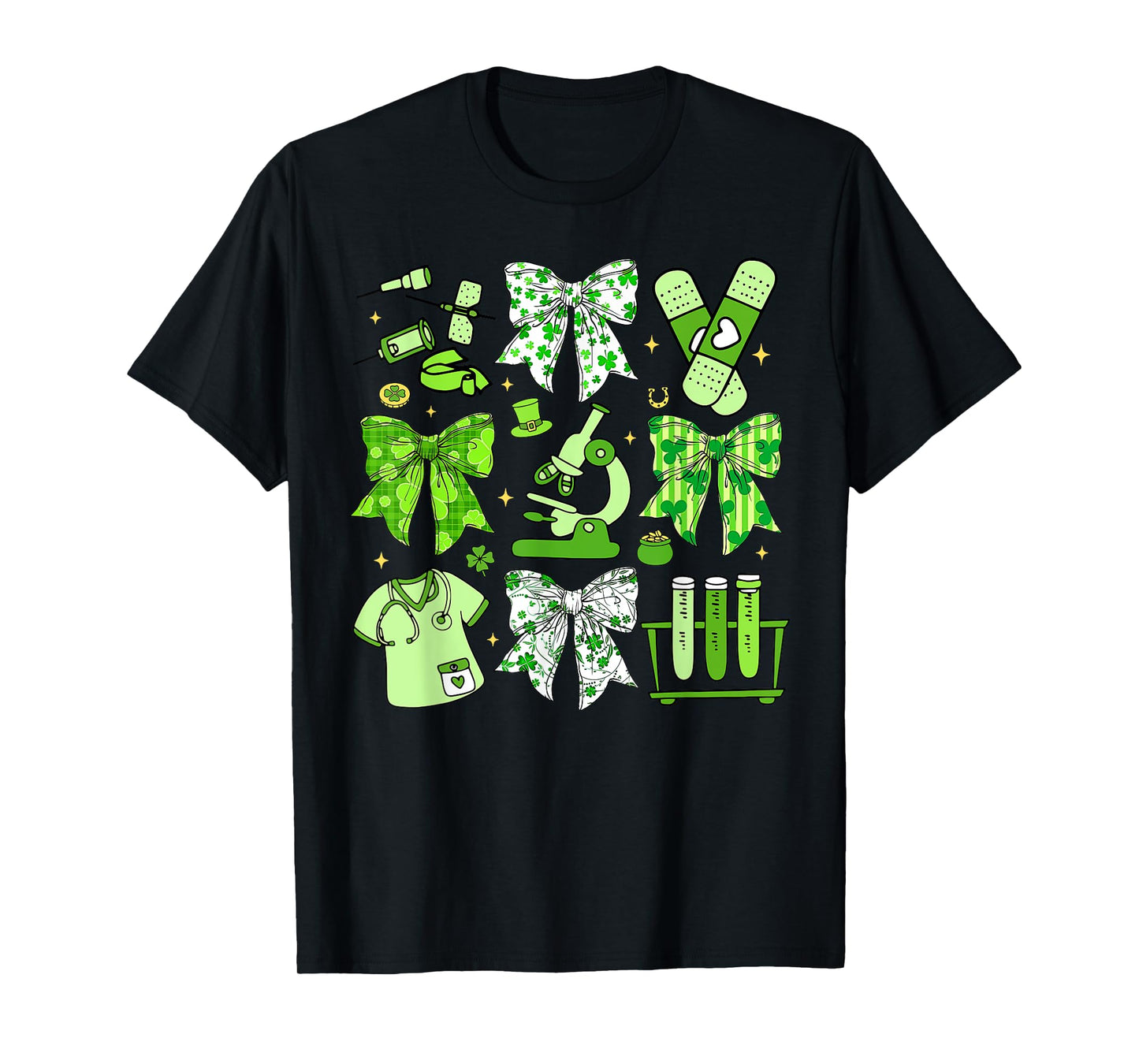 Coquette Bow Phlebotomy St. Patrick's Day Phlebotomist Tech Unisex-Adults Black Small Short Sleeve T-Shirt
