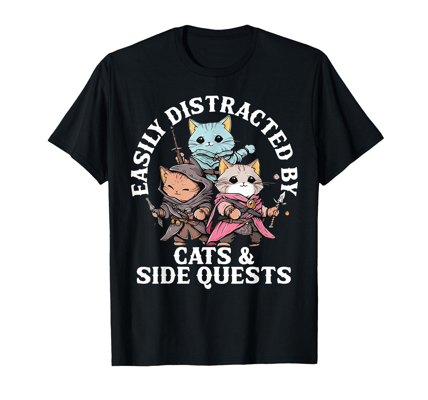 Easily Distracted by Cats and Side Quest T-Shirt