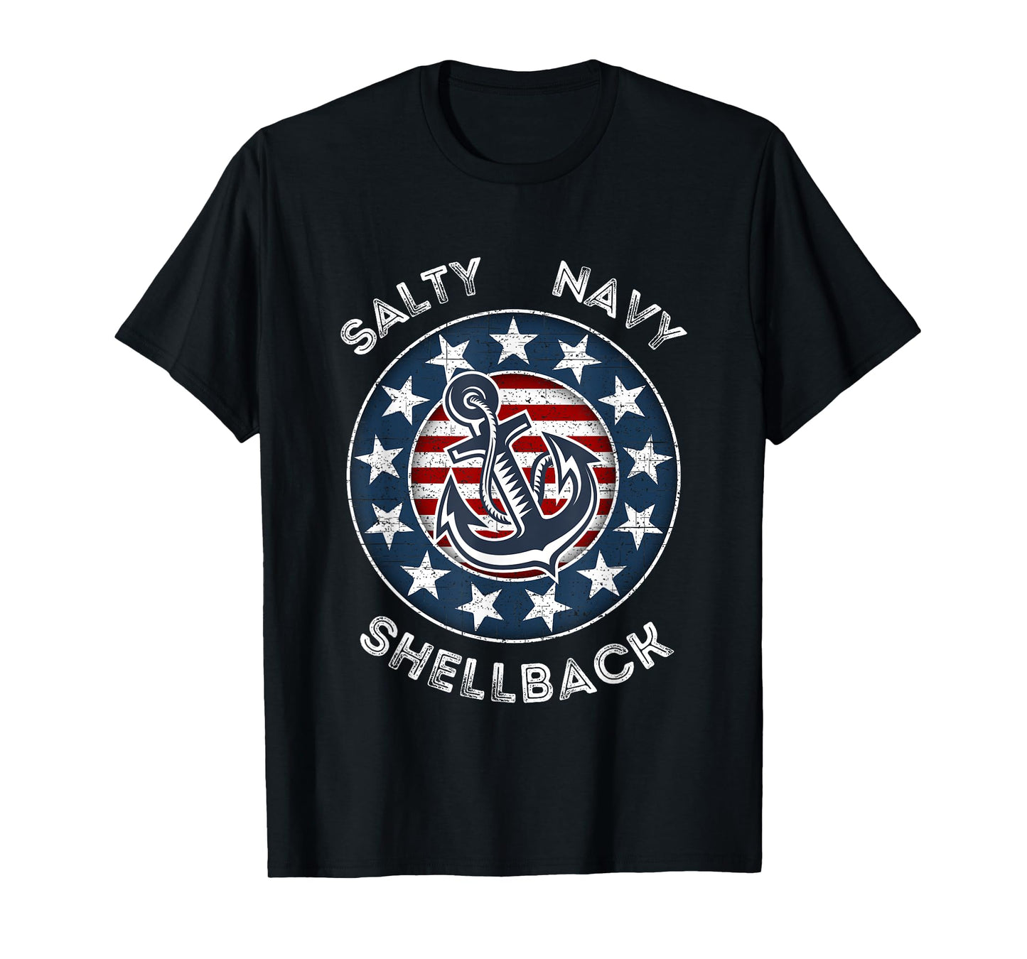 Navy Salty Shellback American Flag and Anchor T-Shirt