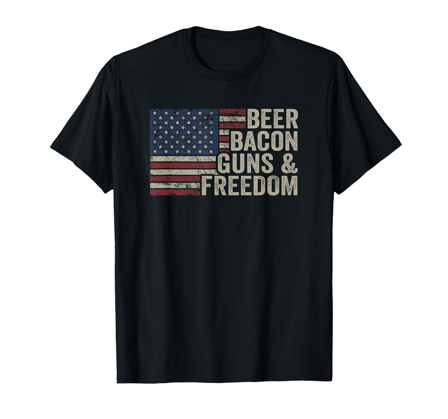 Beer Bacon Guns & Freedom - BBQ Vintage USA Flag Drinking T-Shirt