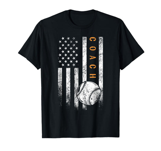 Baseball Coach American Flag Baseball Trainer Coaching T-Shirt