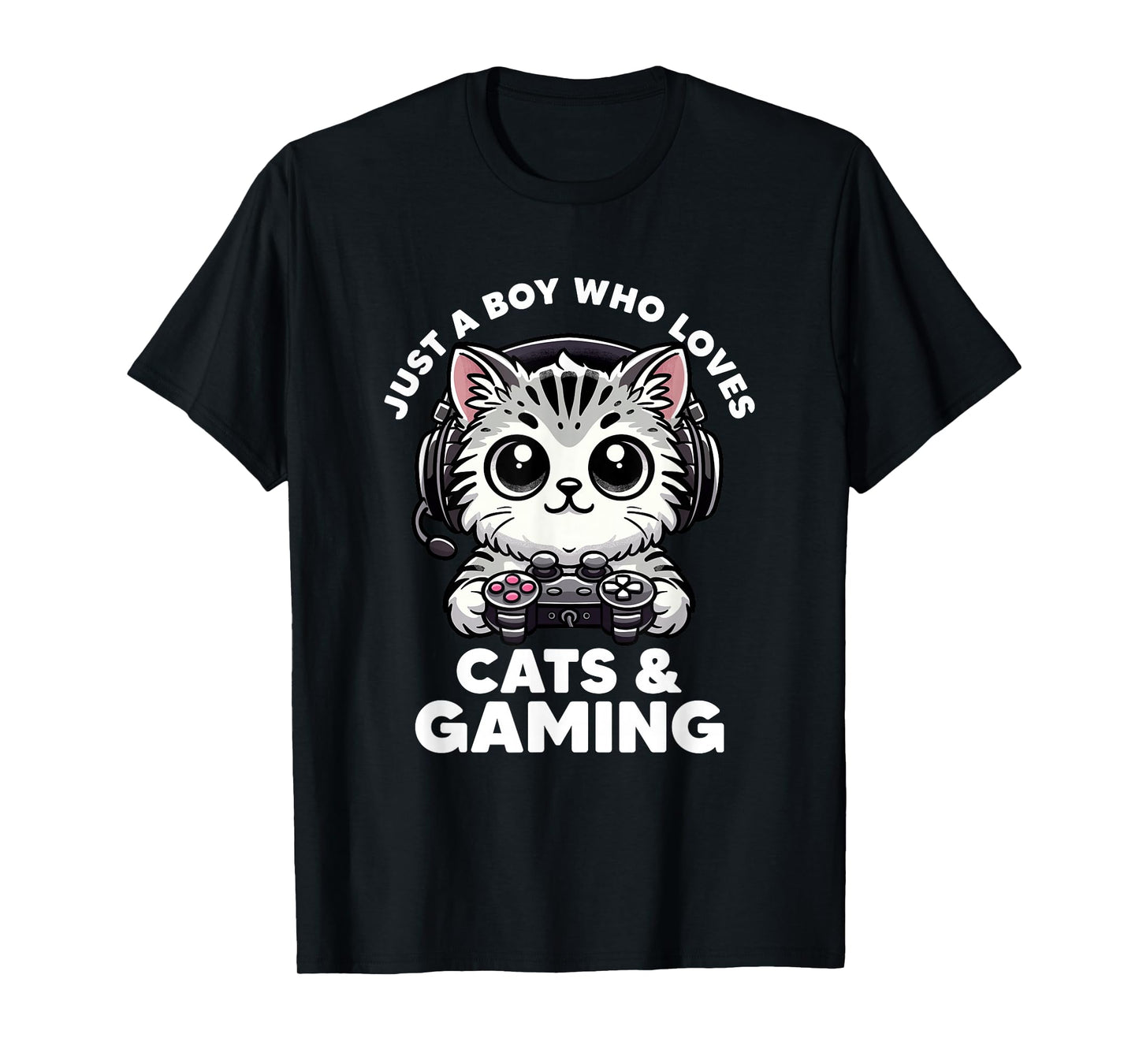 Just A Boy Who Loves Cats & Gaming Boy Cat Dad Funny Gamer T-Shirt