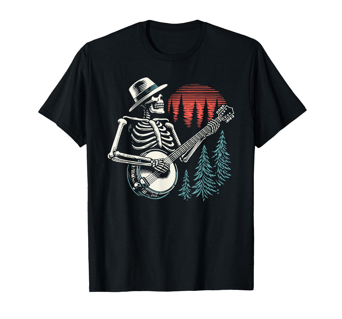 Minimalist Skeleton Skull Banjo Player T-Shirt